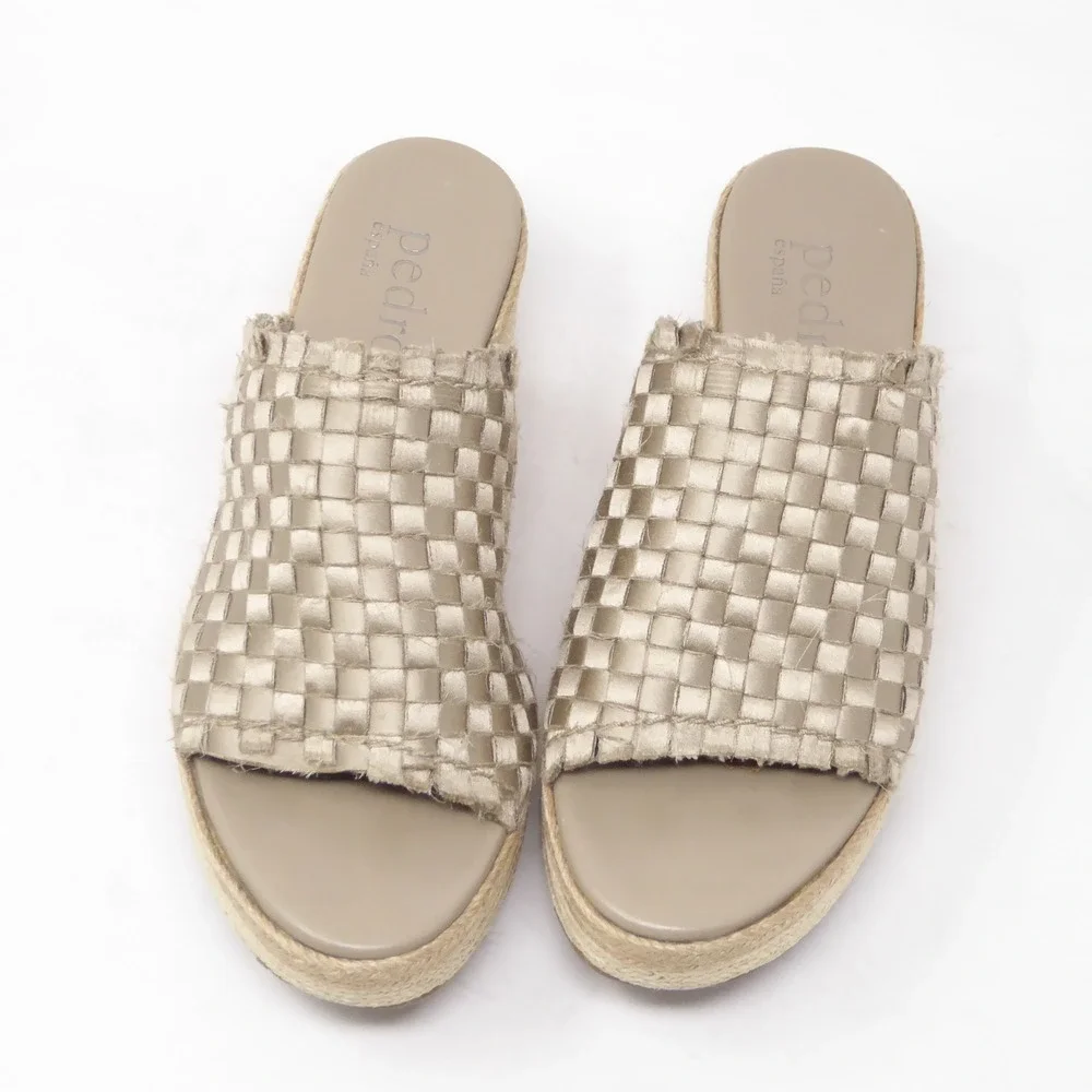 Pedro Garcia Womens Sandals Gold Woven Espadrille Platform Slides 36 / 6